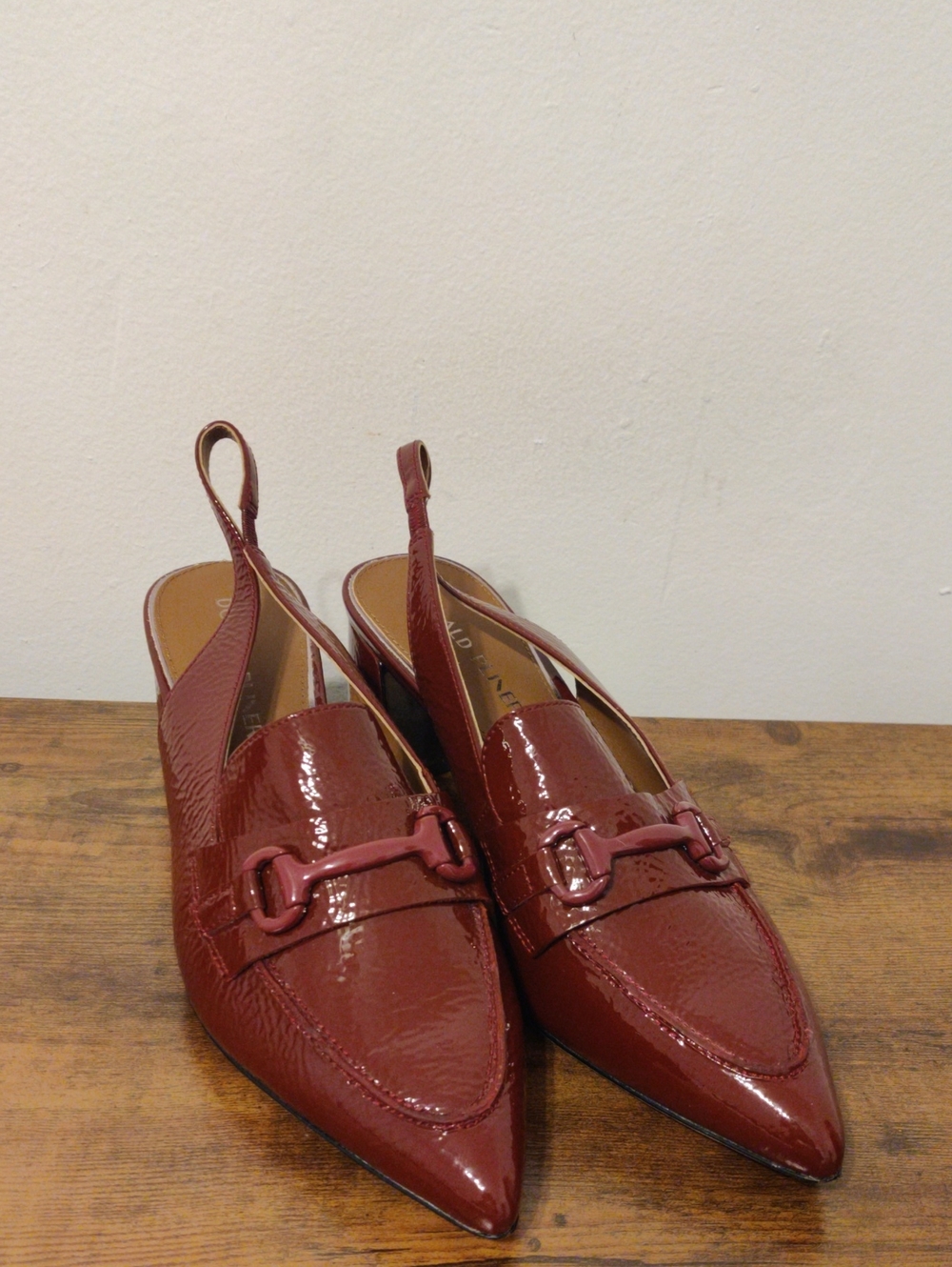Donald  Pliner Burgundy Patent Pointed Slingback Loafers